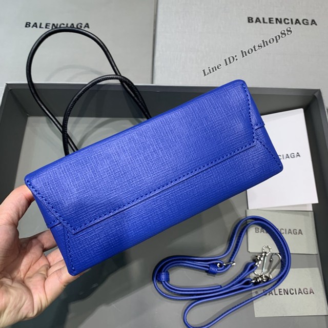 Balenciaga專櫃爆款小牛皮手提托特包 巴黎世家牙籤紋藍色小號方形購物包 fyj1680